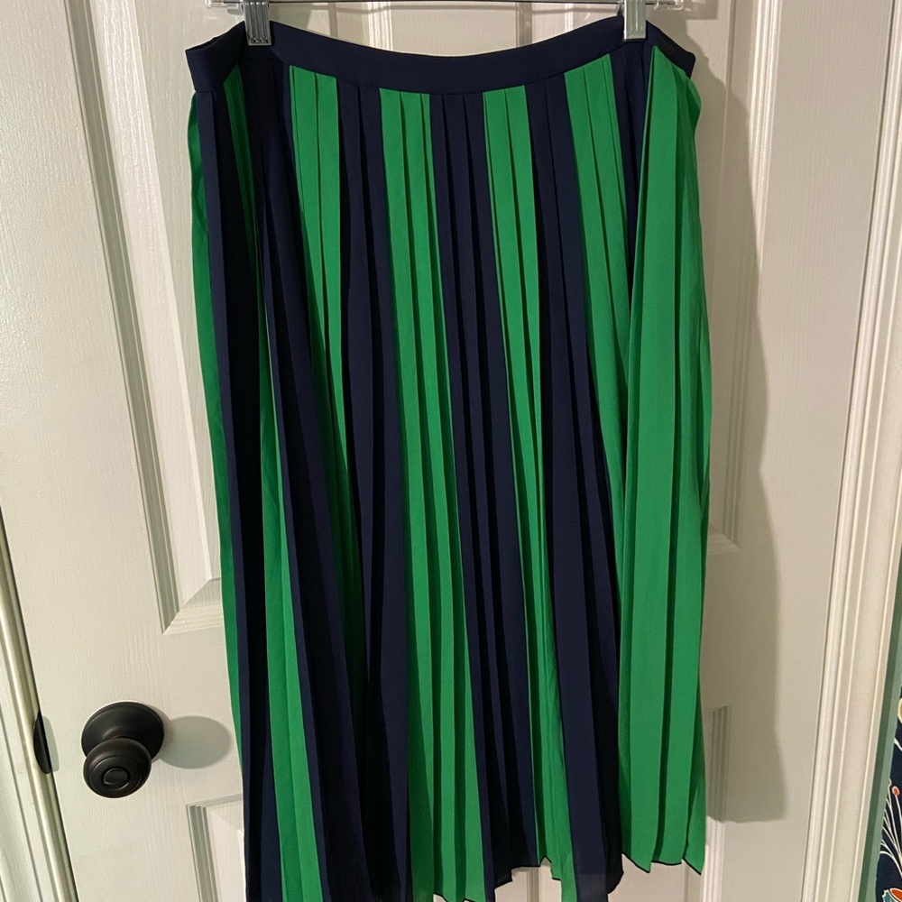 J. Crew Green and Navy Midi Skirt